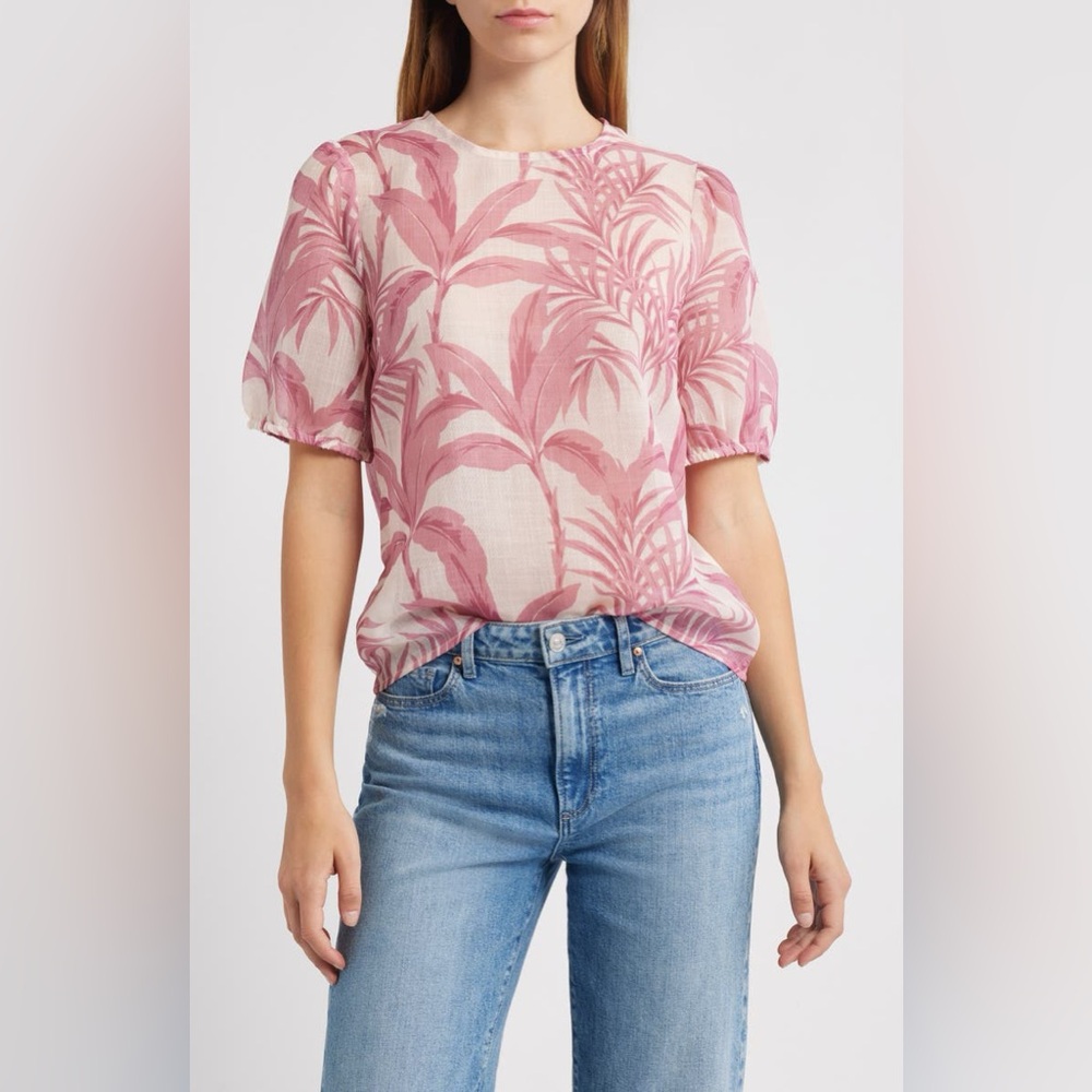 Palm Print Puff Sleeve Top